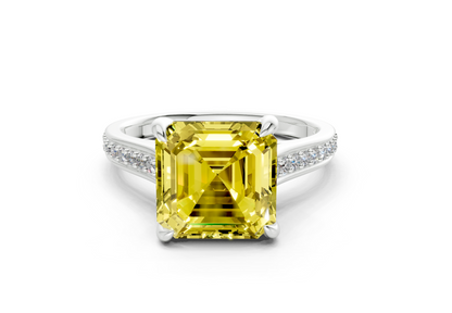 Adeline Yellow Diamond Pave Asscher Cut 2mm Engagement Ring