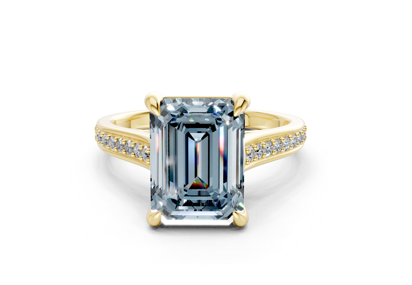 Adeline Blue Diamond Pave Emerald Cut 2mm Engagement Ring