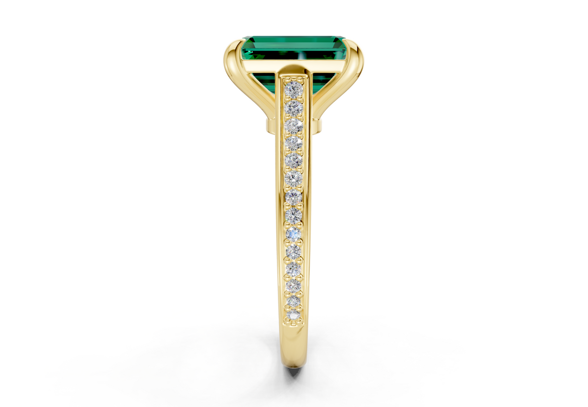 Adeline Emerald Gemstone Pave Emerald Cut 2mm Engagement Ring