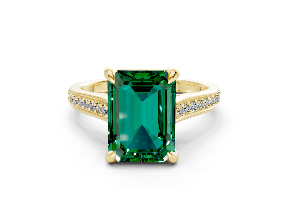 Adeline Emerald Gemstone Pave Emerald Cut 2mm Engagement Ring