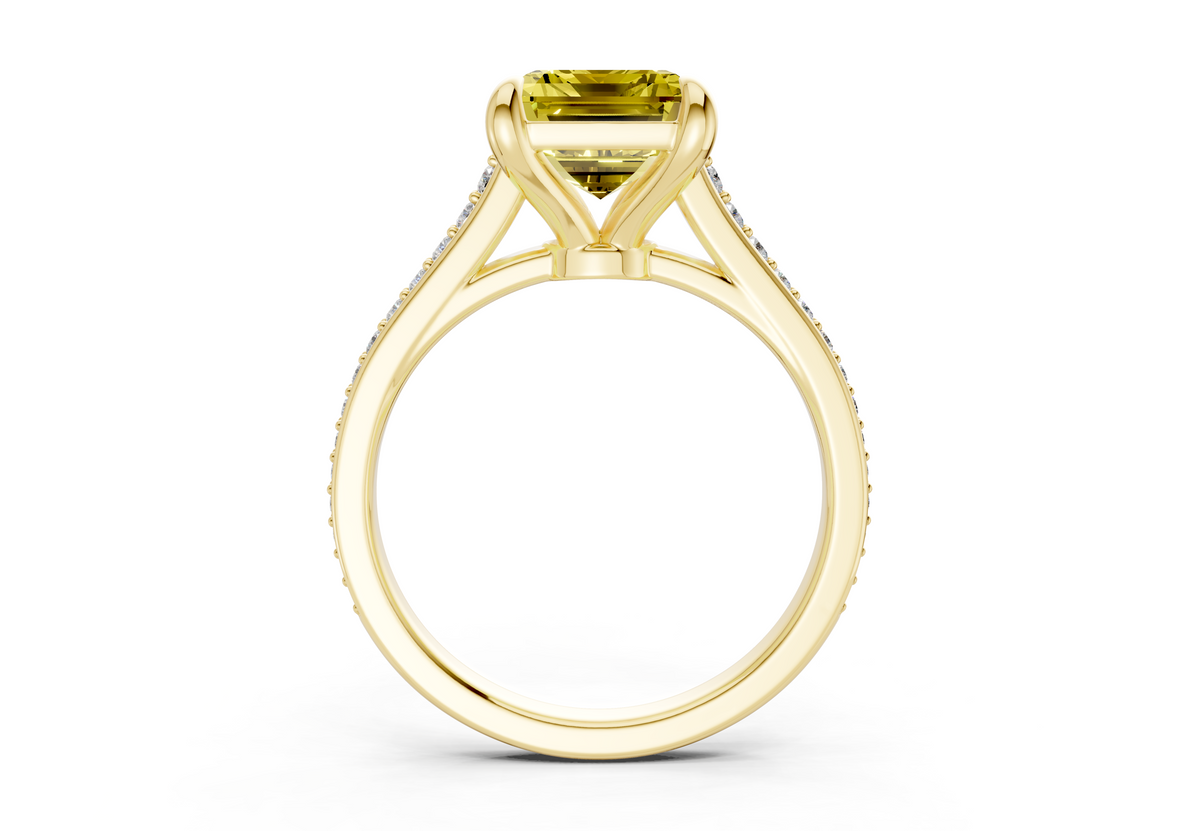 Adeline Yellow Diamond Pave Emerald Cut 2mm Engagement Ring