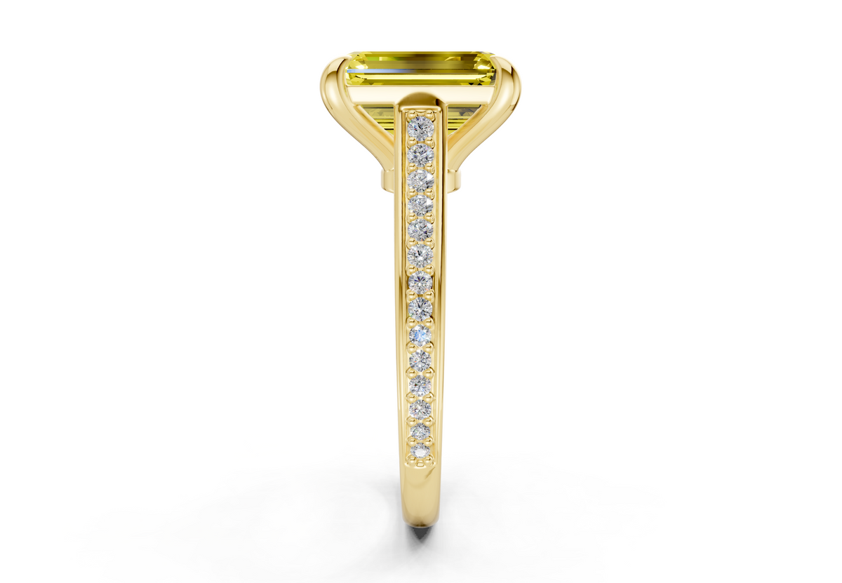Adeline Yellow Diamond Pave Emerald Cut 2mm Engagement Ring