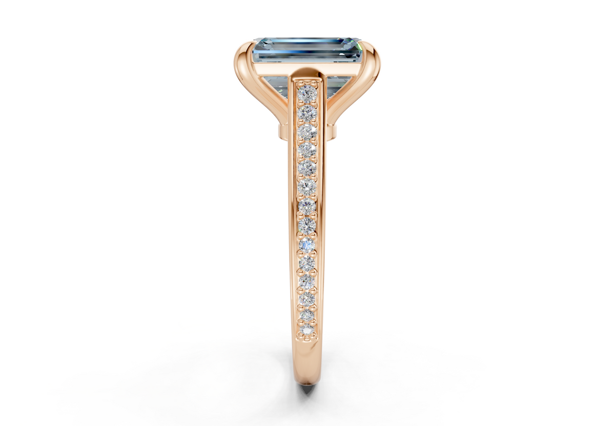 Adeline Blue Diamond Pave Emerald Cut 2mm Engagement Ring