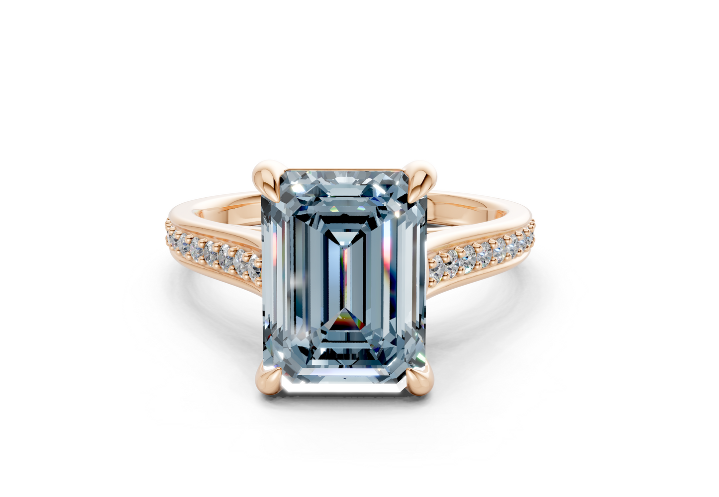 Adeline Blue Diamond Pave Emerald Cut 2mm Engagement Ring