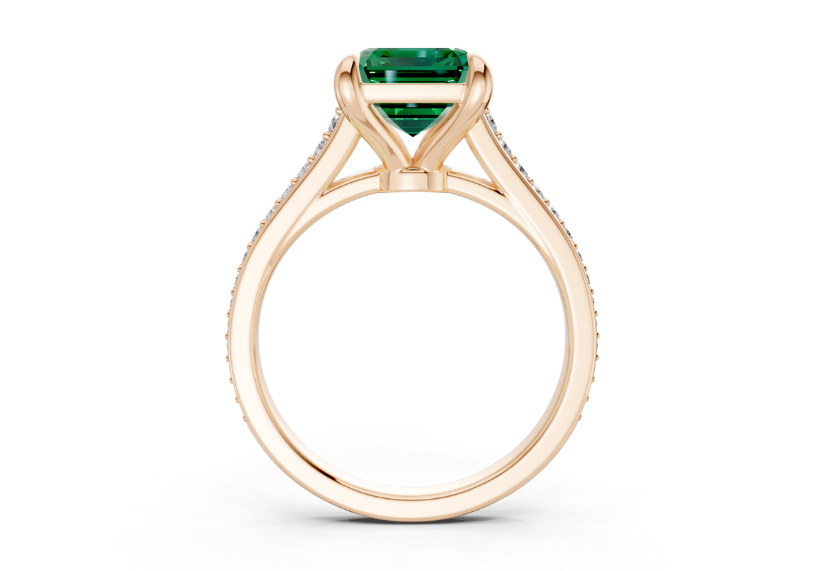 Adeline Emerald Gemstone Pave Emerald Cut 2mm Engagement Ring