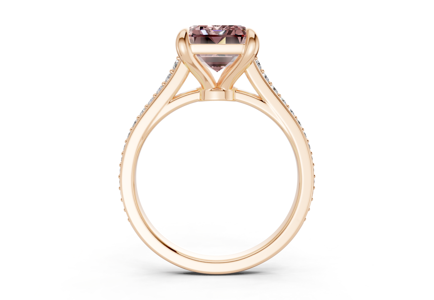 Adeline Pink Diamond Pave Emerald Cut 2mm Engagement Ring