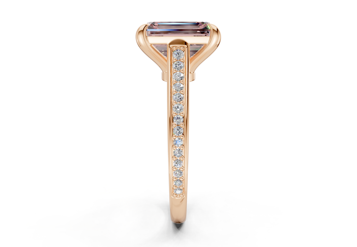 Adeline Pink Diamond Pave Emerald Cut 2mm Engagement Ring