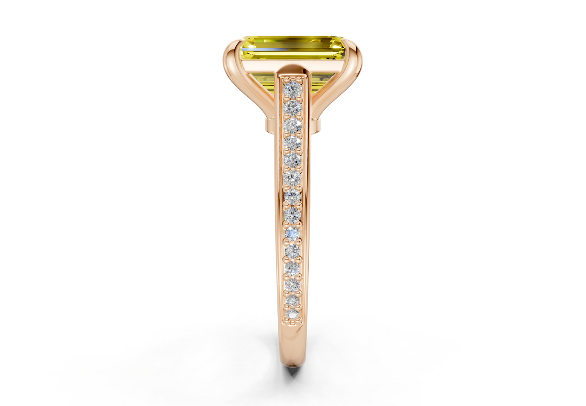Adeline Yellow Diamond Pave Emerald Cut 2mm Engagement Ring