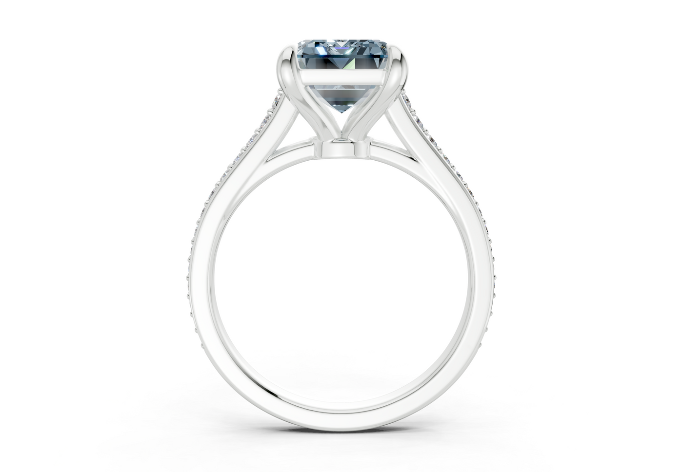 Adeline Blue Diamond Pave Emerald Cut 2mm Engagement Ring