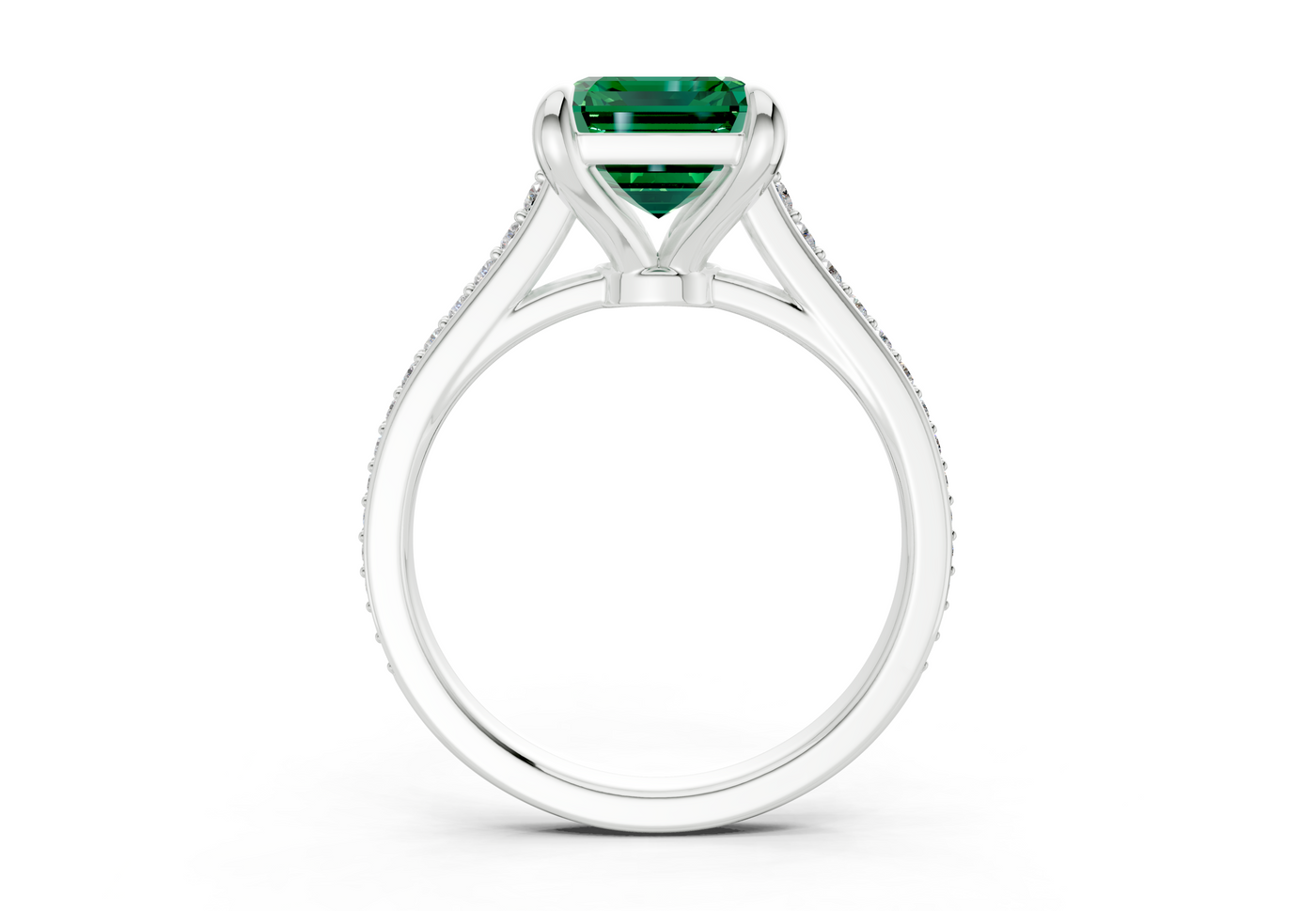 Adeline Emerald Gemstone Pave Emerald Cut 2mm Engagement Ring