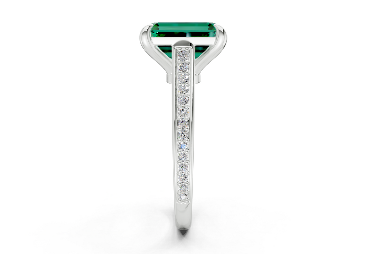Adeline Emerald Gemstone Pave Emerald Cut 2mm Engagement Ring