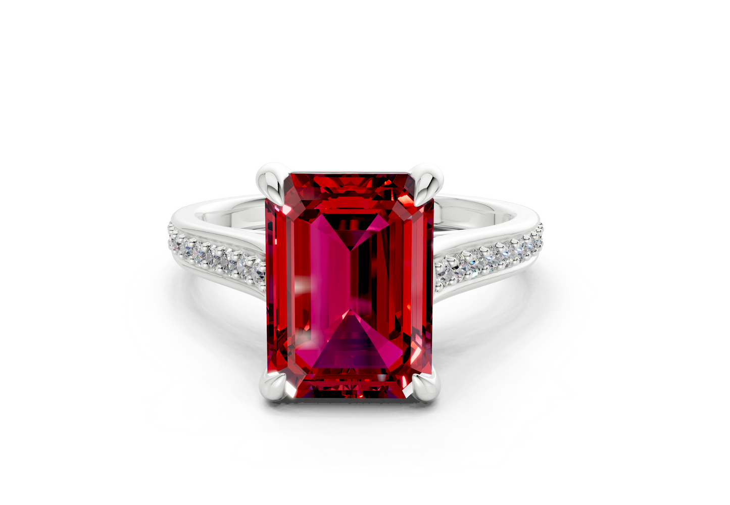 Adeline Ruby Gemstone Pave Emerald Cut 2mm Engagement Ring
