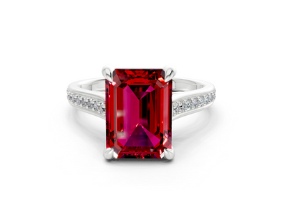 Adeline Ruby Gemstone Pave Emerald Cut 2mm Engagement Ring