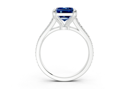 Adeline Sapphire Gemstone Pave Emerald Cut 2mm Engagement Ring