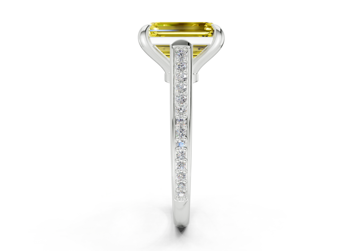 Adeline Yellow Diamond Pave Emerald Cut 2mm Engagement Ring