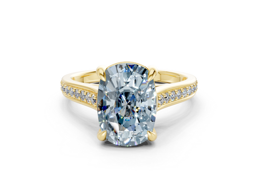 Adeline Blue Diamond Pave Elongated Cushion Cut 2mm Engagement Ring