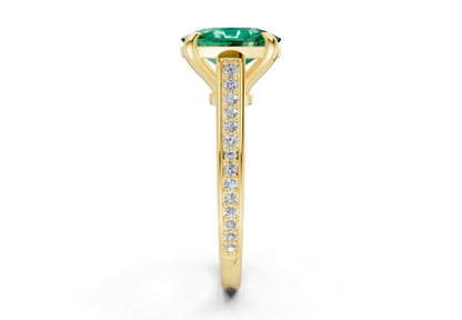 Adeline Emerald Gemstone Pave Elongated Cushion Cut 2mm Engagement Ring