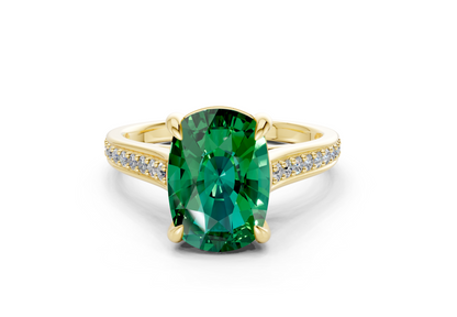 Adeline Emerald Gemstone Pave Elongated Cushion Cut 2mm Engagement Ring
