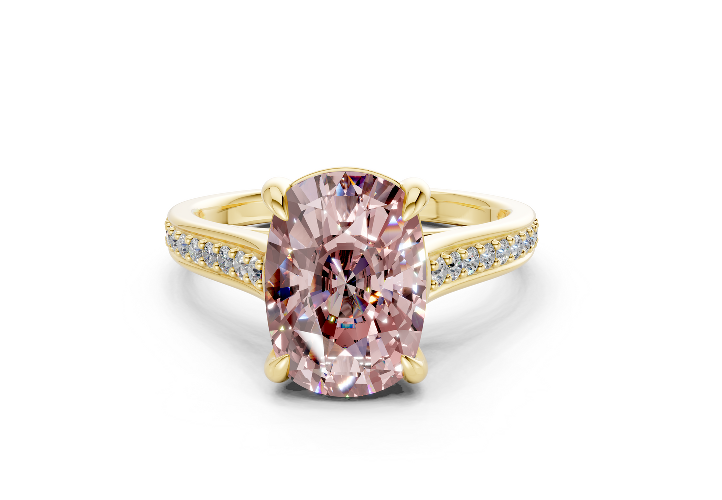 Adeline Pink Diamond Pave Elongated Cushion Cut 2mm Engagement Ring