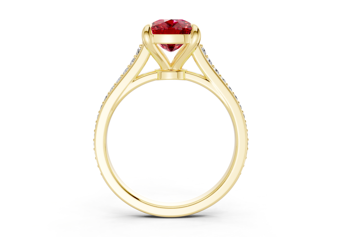 Adeline Ruby Gemstone Pave Elongated Cushion Cut 2mm Engagement Ring