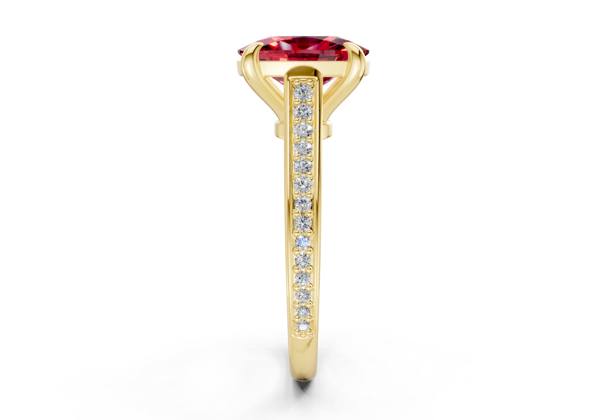 Adeline Ruby Gemstone Pave Elongated Cushion Cut 2mm Engagement Ring