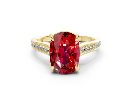 Adeline Ruby Gemstone Pave Elongated Cushion Cut 2mm Engagement Ring