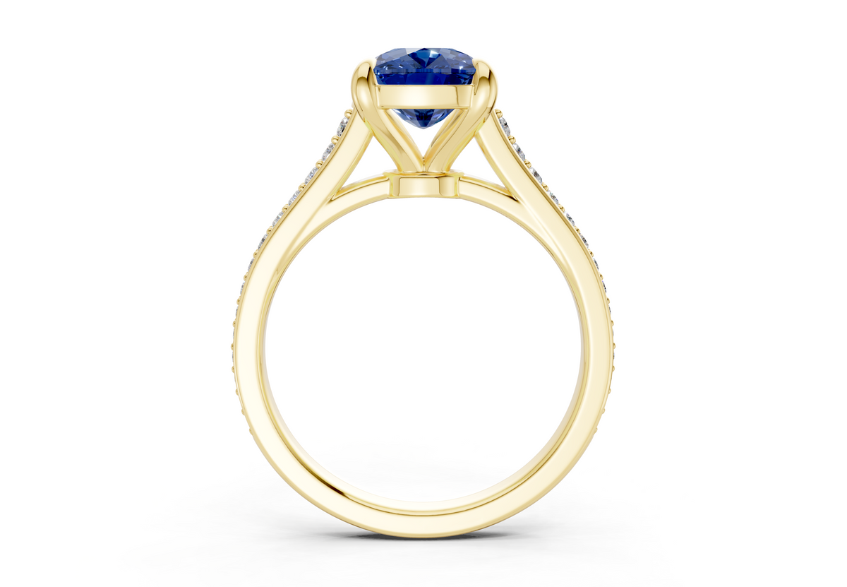 Adeline Sapphire Gemstone Pave Elongated Cushion Cut 2mm Engagement Ring