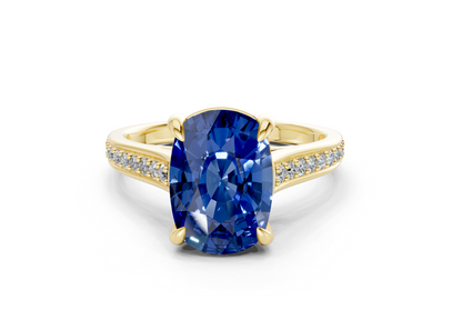 Adeline Sapphire Gemstone Pave Elongated Cushion Cut 2mm Engagement Ring
