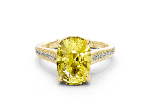 Adeline Yellow Diamond Pave Elongated Cushion Cut 2mm Engagement Ring