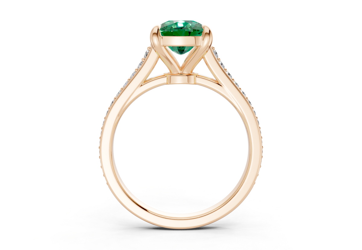 Adeline Emerald Gemstone Pave Elongated Cushion Cut 2mm Engagement Ring