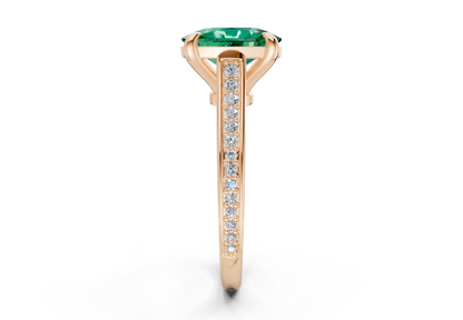 Adeline Emerald Gemstone Pave Elongated Cushion Cut 2mm Engagement Ring