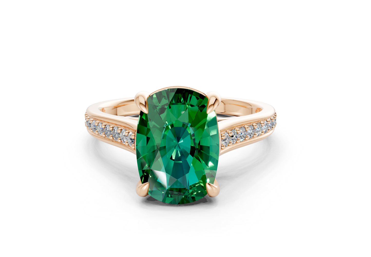 Adeline Emerald Gemstone Pave Elongated Cushion Cut 2mm Engagement Ring