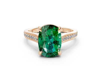 Adeline Emerald Gemstone Pave Elongated Cushion Cut 2mm Engagement Ring
