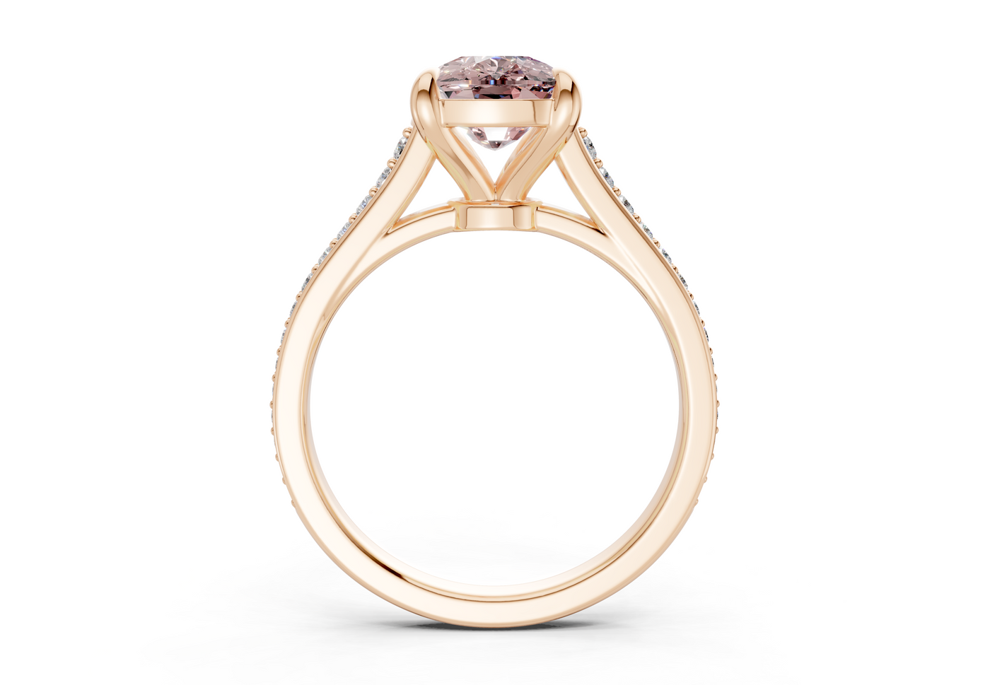 Adeline Pink Diamond Pave Elongated Cushion Cut 2mm Engagement Ring