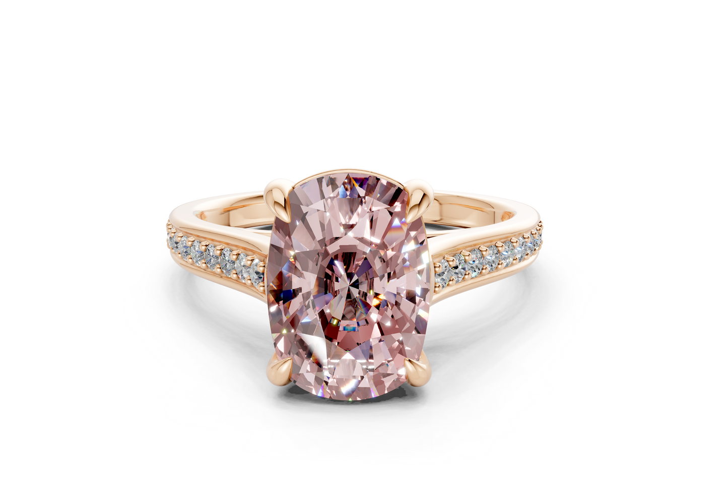 Adeline Pink Diamond Pave Elongated Cushion Cut 2mm Engagement Ring