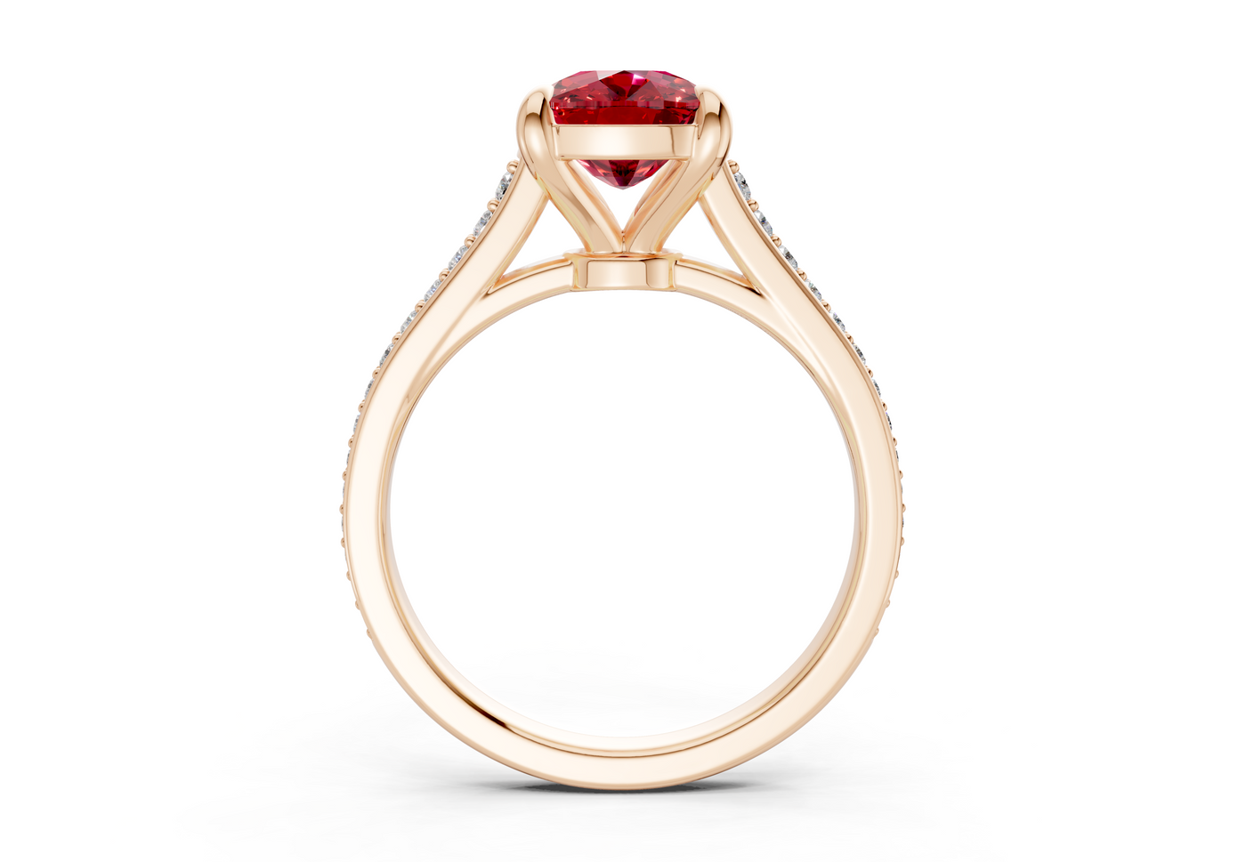 Adeline Ruby Gemstone Pave Elongated Cushion Cut 2mm Engagement Ring