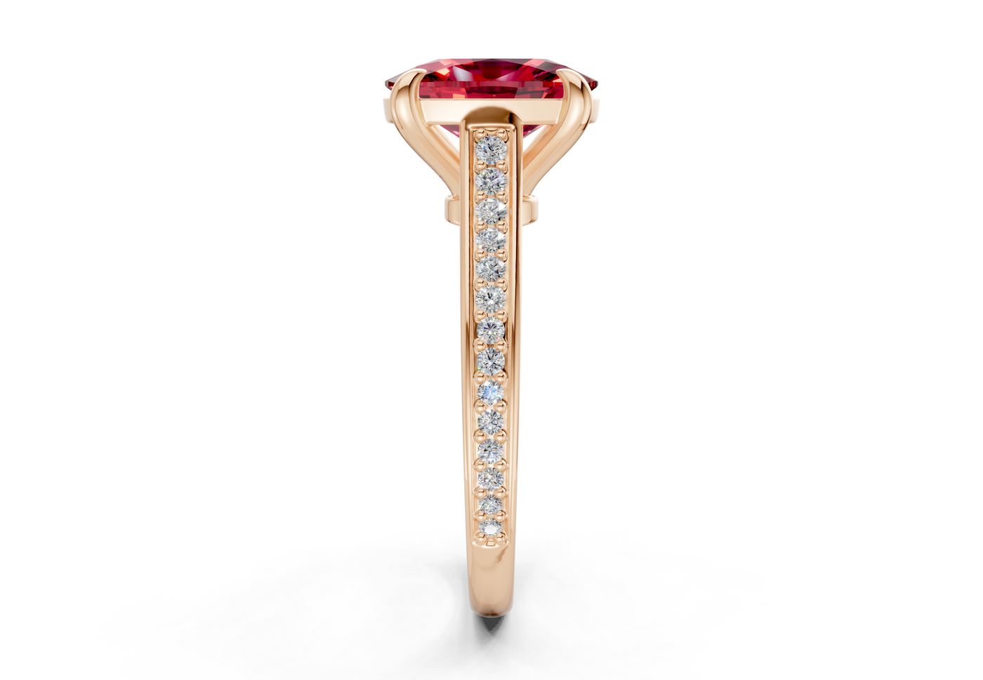 Adeline Ruby Gemstone Pave Elongated Cushion Cut 2mm Engagement Ring