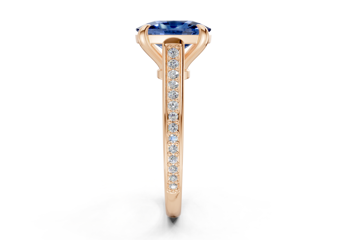Adeline Sapphire Gemstone Pave Elongated Cushion Cut 2mm Engagement Ring