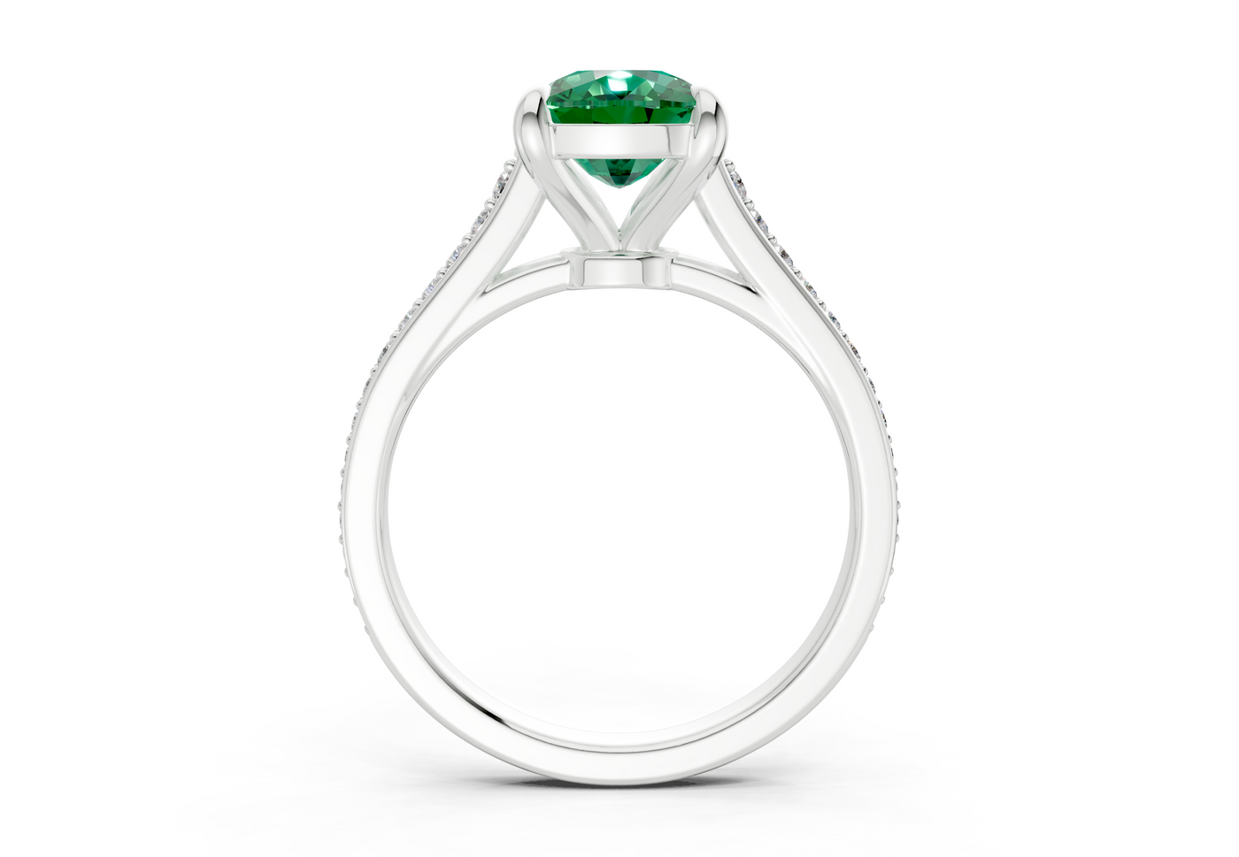 Adeline Emerald Gemstone Pave Elongated Cushion Cut 2mm Engagement Ring