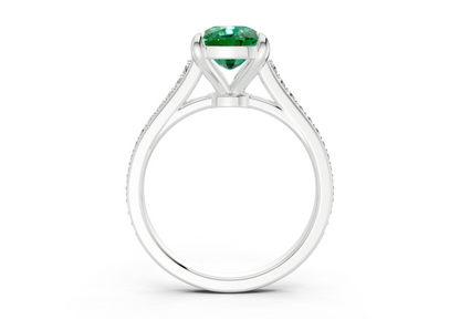Adeline Emerald Gemstone Pave Elongated Cushion Cut 2mm Engagement Ring