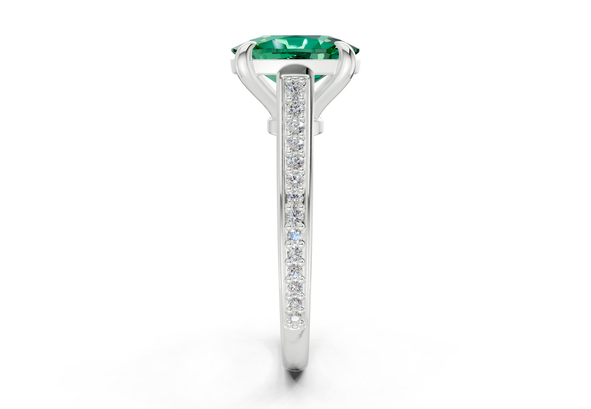 Adeline Emerald Gemstone Pave Elongated Cushion Cut 2mm Engagement Ring
