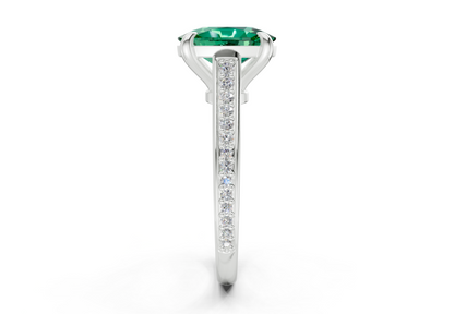 Adeline Emerald Gemstone Pave Elongated Cushion Cut 2mm Engagement Ring