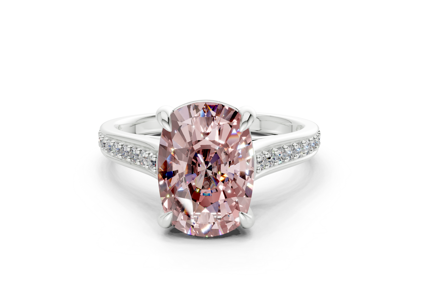 Adeline Pink Diamond Pave Elongated Cushion Cut 2mm Engagement Ring
