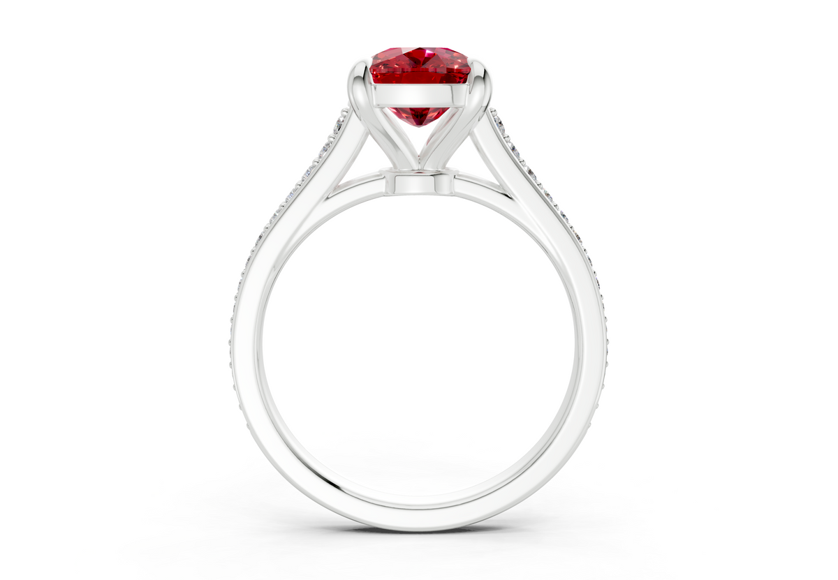 Adeline Ruby Gemstone Pave Elongated Cushion Cut 2mm Engagement Ring