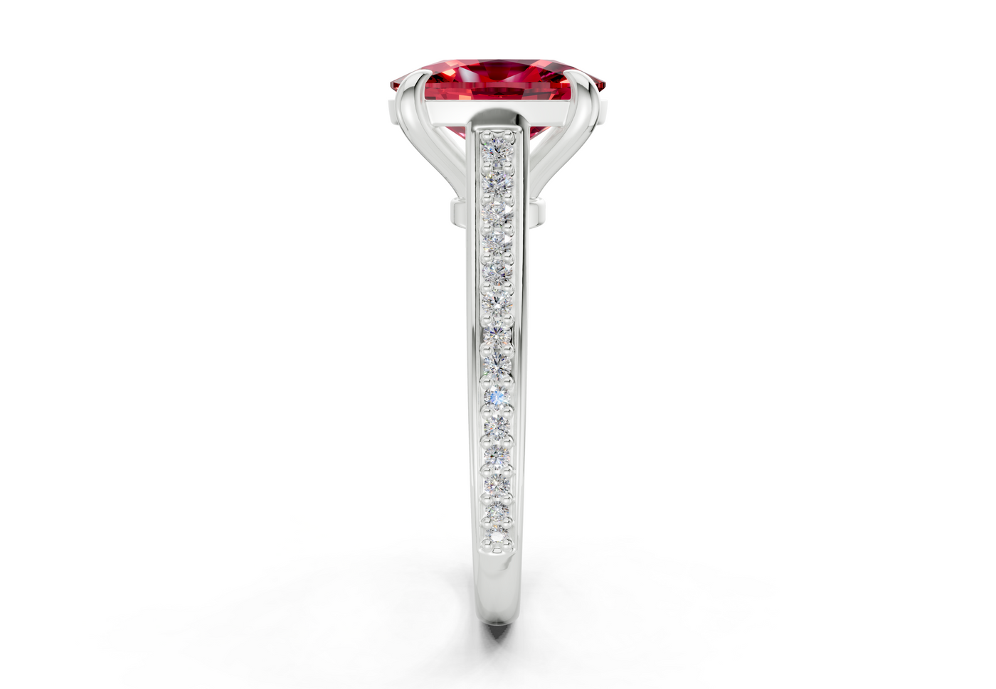 Adeline Ruby Gemstone Pave Elongated Cushion Cut 2mm Engagement Ring