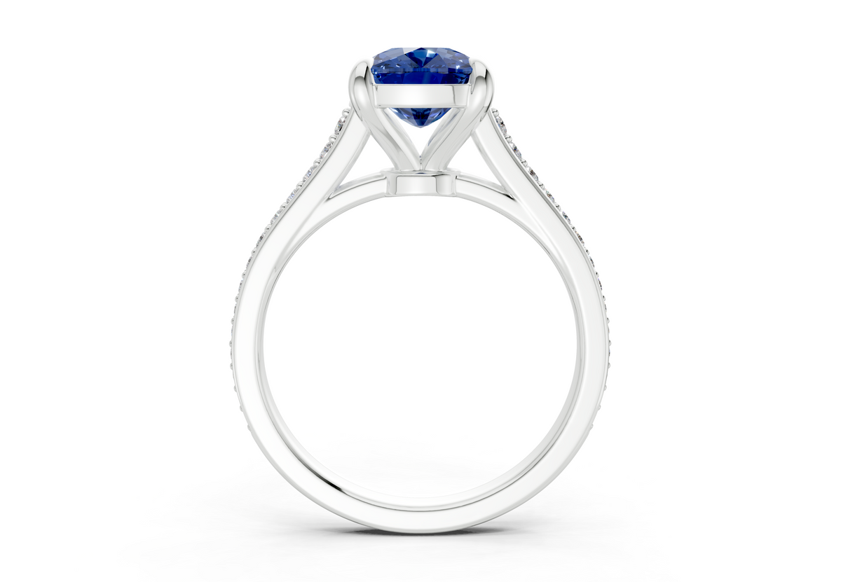Adeline Sapphire Gemstone Pave Elongated Cushion Cut 2mm Engagement Ring