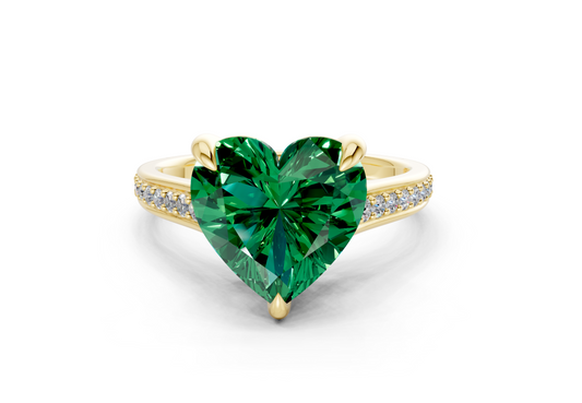 Adeline Emerald Gemstone Pave Heart Cut 2mm Engagement Ring