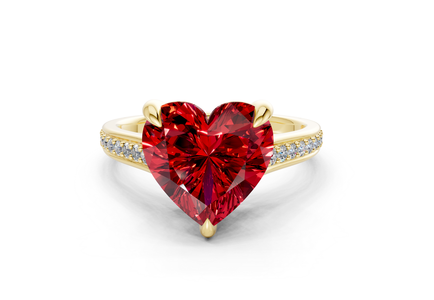 Adeline Ruby Gemstone Pave Heart Cut 2mm Engagement Ring