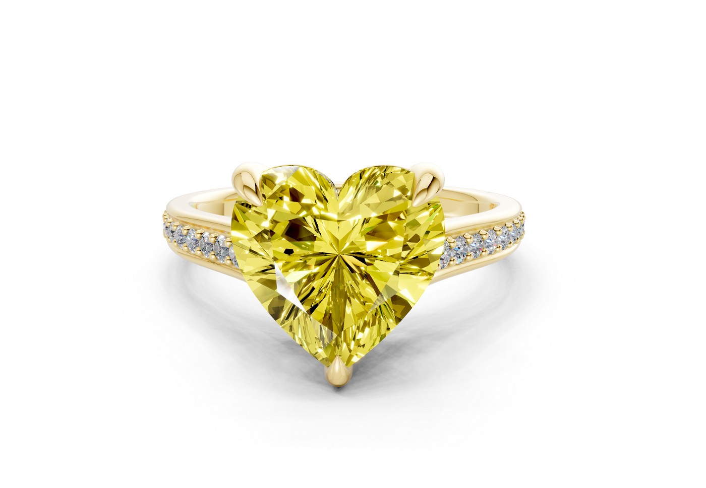 Adeline Yellow Diamond Pave Heart Cut 2mm Engagement Ring
