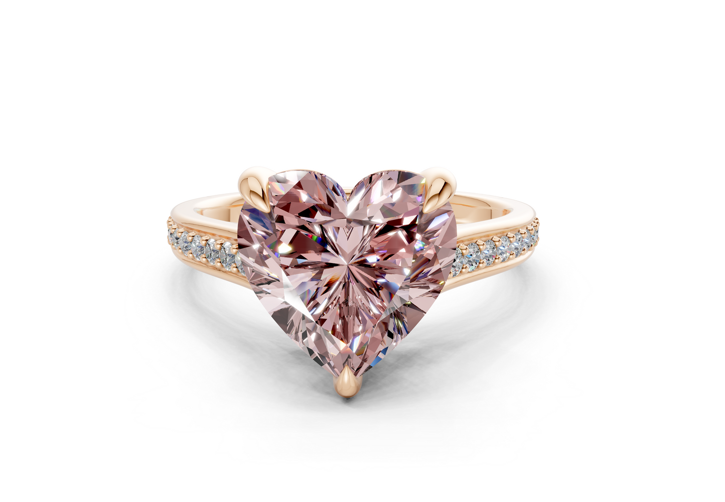Adeline Pink Diamond Pave Heart Cut 2mm Engagement Ring